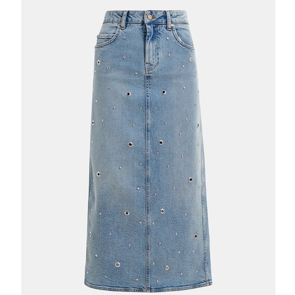 Essentiel Antwerp Blue Eyelet Denim Skirt NWT Grommet Detailing Women’s Size 8 - Picture 3 of 16